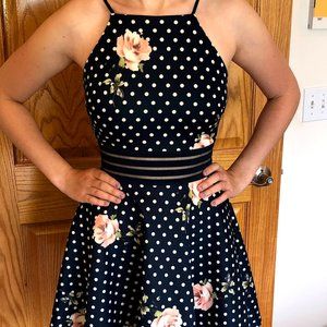 Navy Blue Polka Dot Floral Dress